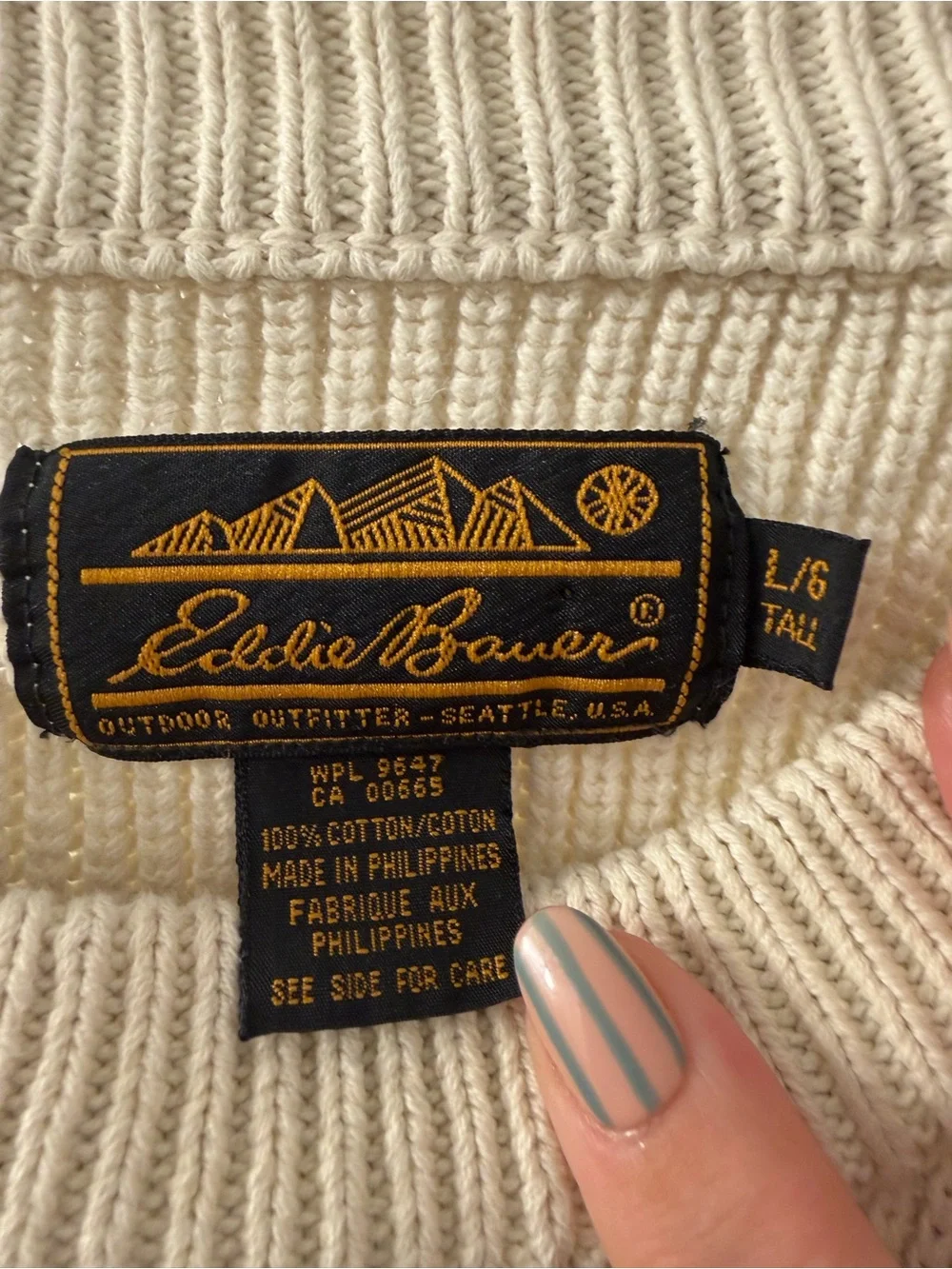 Vintage Eddie Bauer 80’s Thick Cream Crewneck 100% Cotton Ribbed Knit Sweater